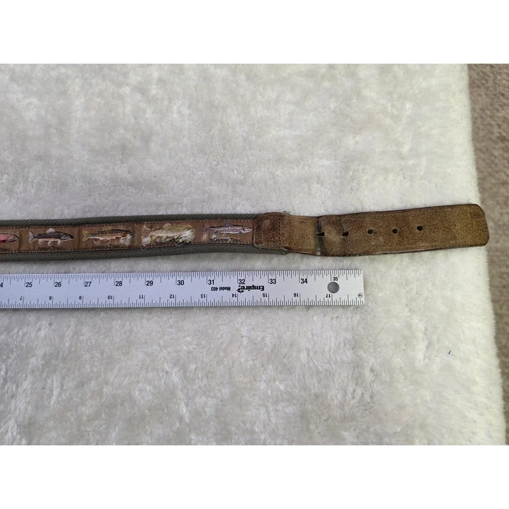 Bison Design Fly Fishing Belt USA Canvas Mens Size 34 trout‎  web leather Fish